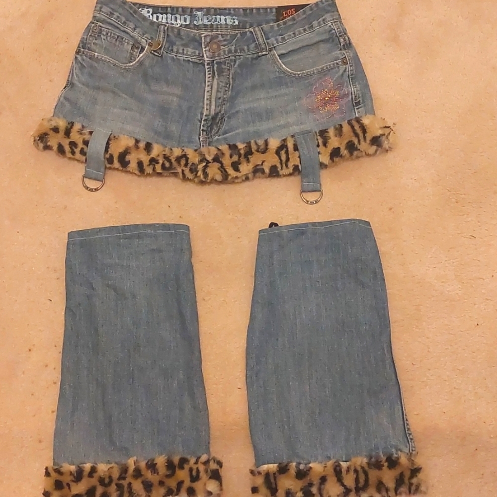 34/32 Custom y2k fuzzy miniskirt made from bongo jeans denim blue